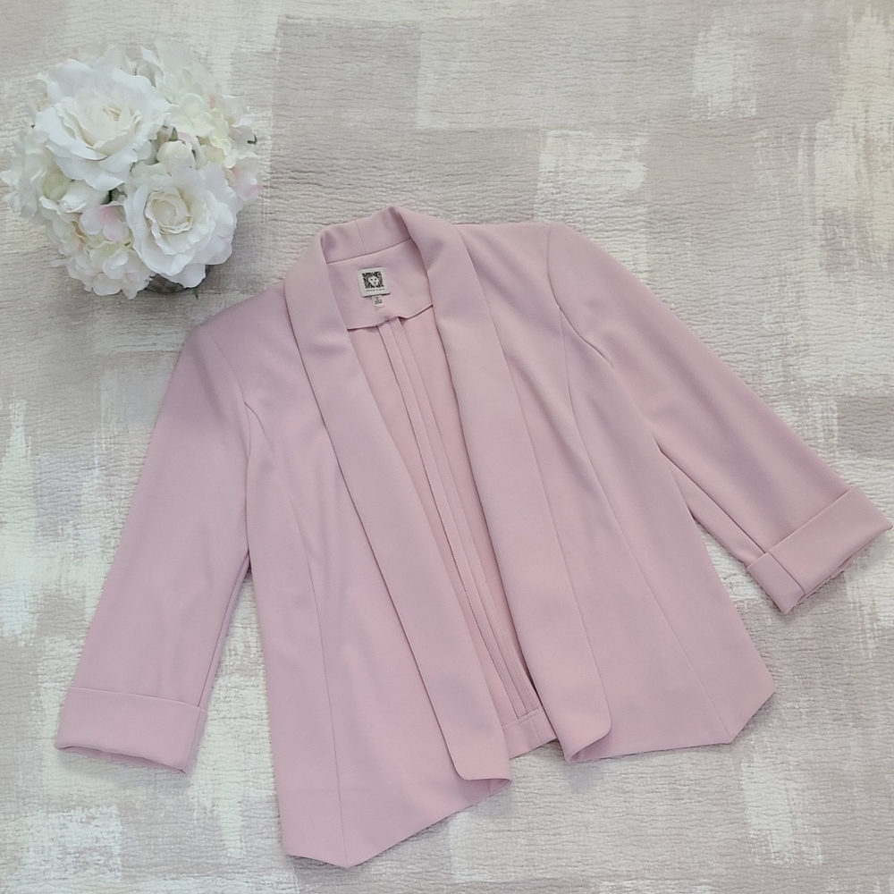 Anne Klein size Small Dusty Pink Open Front Blazer with Cuffed Sleeves